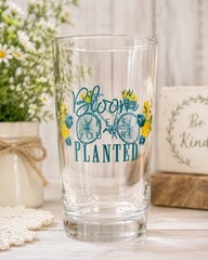 Crisa Libbey Bloom Where You Are Planted 16oz Drinking Glass Tumbler Floral