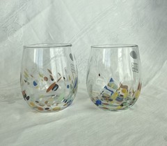 NEW Set of 2 Murano Crystal Confetti Stemless Glasses, Hand Blown Italy