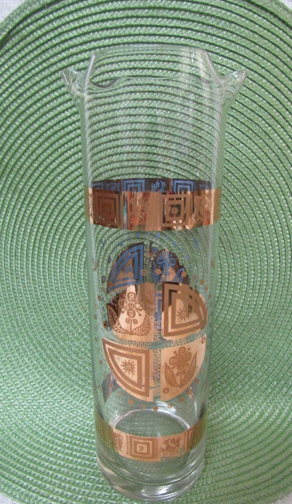MCM Bar Ware Gold Pitcher Cocktail Mixer Pinched Pour Vintage -9.5″ Tall