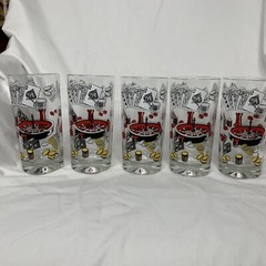 Vintage Hazel Atlas Casino Gambling Poker Game Night High Ball Glasses Set Of 5