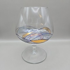 Artland Stained Glass Brandy Snifter- Blue Lines- Gold, Blue, Pink Accents