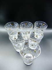 Mid Century Libbey Hi-Ball Tumblers Modern Floral Print Vintage Set of 6
