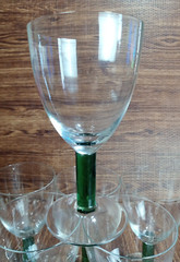 THICK GREEN Stem Wine Glasses 7″ Tall Set Of 7 Vintage