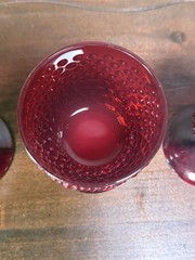 Vintage Ruby Red Hobnail Glass Goblets Set of 4 Pedestal Wine Water Glasses