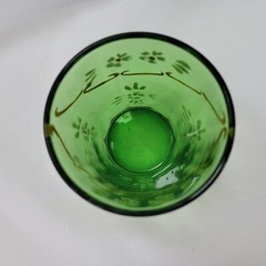 EAPG Victorian Green Glass Tumbler Hand Painted Northwood