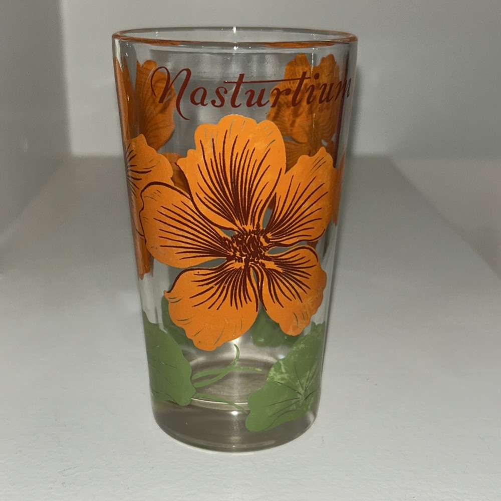 Charming Vintage Swanky Swig Boscul Peanut Butter Glass Orange Nasturtium 5″