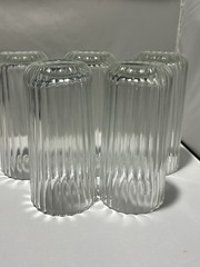 5 Vintage Italian Vintage Highball Glasses Clear Ribbed Design Marked Italy MCM