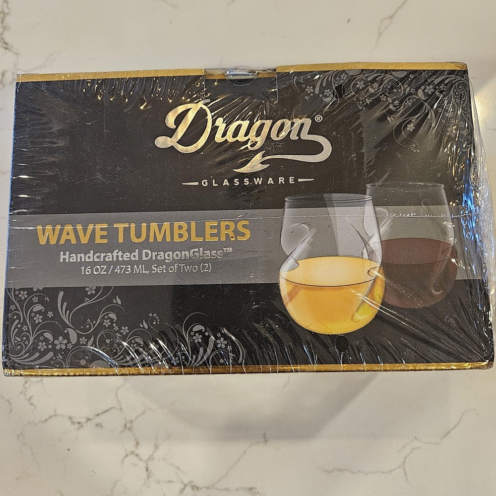 Dragon Glassware Wave Tumblers Set of 2 16oz Handcrafted DragonGlass New Gift