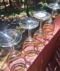 Vtg Libbey Four Mambo Fiesta Red, Yellow, Blue, Green Striped WaterWine Goblets