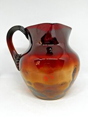 Antique New England Glass Co. Amberina Art Glass Coin Spot-Handled Pitcher 7 1/4