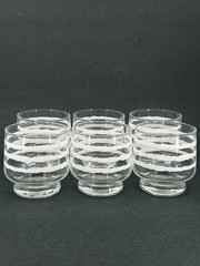 5 Pier 1 Imports White Bands 8 Oz Old Fashioned Glasses Set Clear Tumblers VTG