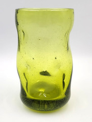 Vintage Blenko Glass #418L Olive Green Pinched/Dented Highball Tumbler