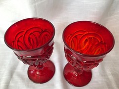 L.G. Wright Double Wedding Ring Ruby Goblets Cadmium Glass Set of 2 Ring of Fire