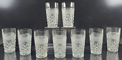 9 Anchor Hocking Wexford 10 Oz Tumblers Vintage Clear Diamond Cut Etch Retro Lot