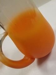 Vintage 50s 60s Blendo Frosted Ombre Orange Pitcher and 2 Glasses w/ Gold Rims