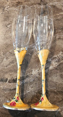 Set of 2 Champagne Flutes Enamel Rose Jewel Romantic Wedding Toasting Glasses