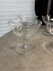 Vintage 50s-60s Cocktail/Champange Coupe Glasses-4. Thin Elegant Etched Glass