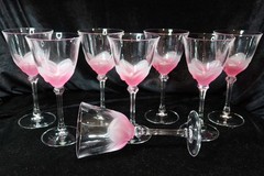 RARE CRYSTAL D’ARQUE FLORENCE FROSTED PINK TULIP 8 WATER GOBLETS 7 3/8″ TALL