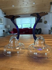 Colbolt Blue Libby BRAVURA Margarita Glasses Curved Stem 7.25″ Set Of 2