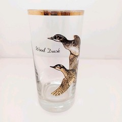 4 VTG Wild Game Bird Highball Glasses Gold & Black With Gold Rim MCM **