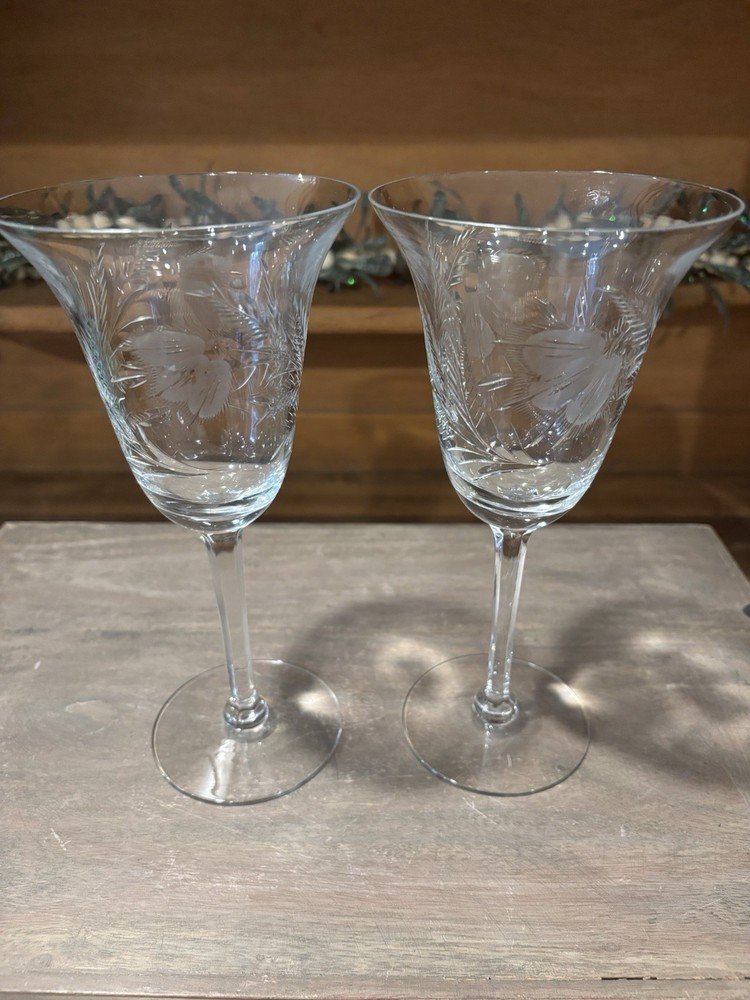 Set of 2 Tiffin Franciscan HAMILTON Goblet Glass Etched 8 ounces Made in USA