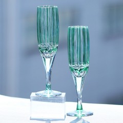 Bohemian Style Champagne Flute Glasses Hand Cut To Clear Crystal Glass 6oz Green