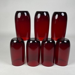Set of 7 Vintage Anchor Hocking Royal Ruby Red Roly Poly Glass Tumblers 5″