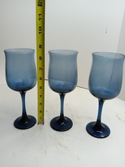 1970’S VINTAGE Libbey Tulip Connoisseur Water Wine Goblets Dusky Blue Glasses