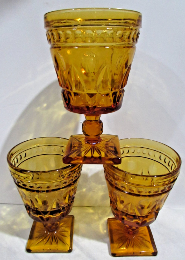 3 VTG AMBER COLONY PARK LANE GOBETS INDIANA GLASS 8ozs 5 1/4″» TALL