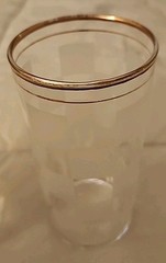Four Federal Glass 12 oz Tumblers Clear & Frosted Checked With Double Gold Rim