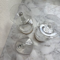 Vintage Set of 3 Hand Blown Clear Glass Platinum Gold Band 7” Water Or Wine
