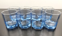 (8) Libbey Facets Light Blue Old Fashioned Glasses Set Textured Paneled Tumblers