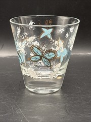 Vtg MCM Park Avenue Psyche Butterfly Shot Glass Blue Gold Gilt Sparkle Barware