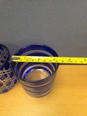 Vtg Set Of 4 Cut to Clear Cobalt Blue Glasses Lowball Whiskey Rocks Read