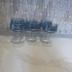 Set of 6 Cocktail Glasses Iridescent Blue Clear Stem Light Weight