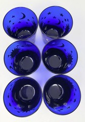 Vtg 90s 6 Libbey Celestial Cobalt Blue Glasses Sun Moon Stars Lowball Tumblers