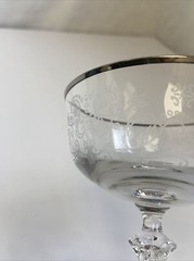 VTG Spiegelau Crystal Glass Champagne Coupe Scroll/Platinum Band/Crown Mark
