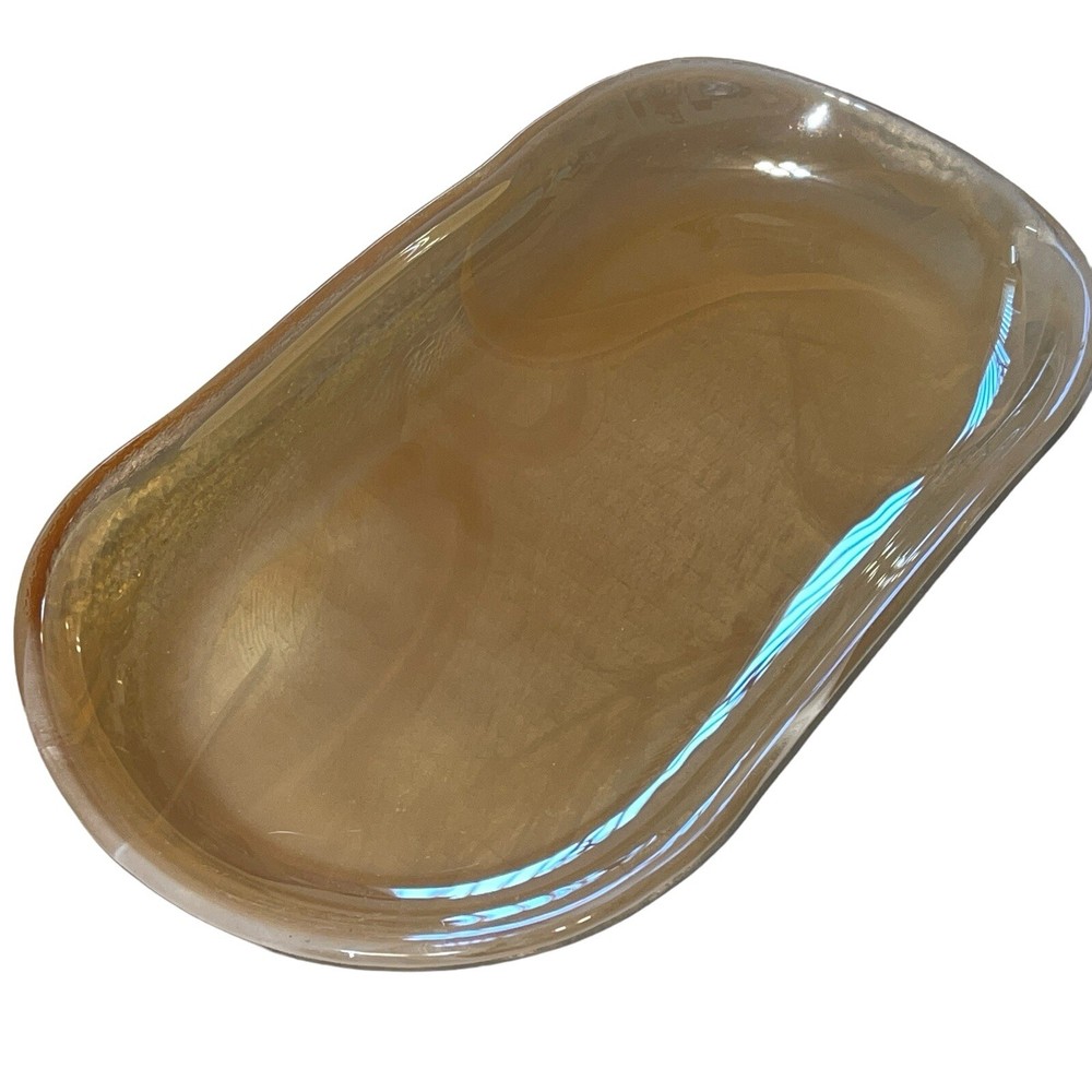 Vintage Opalescent Studio Art Glass Vanity Tray Caramel Swirl Pattern
