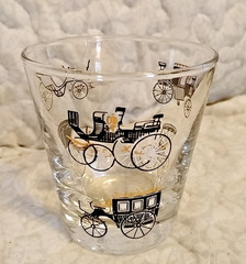 Antique Cars MCM Libbey Bar Glasses Black Gold Barware Low Ball Mancave