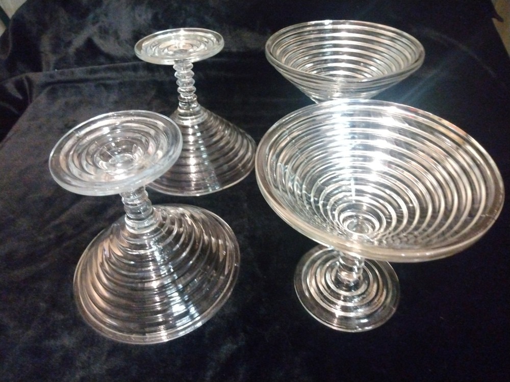 4 Vintage Anchor Hocking Manhattan Clear 5″ Martini Glass / Compote,Ribbed Lot 1