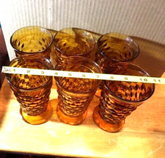 FDW~Indiana Colony Whitehall Amber Cubist Drinking Glasses Set of 2 Vintage