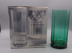 VINTAGE Anchor Hocking Essex Teal Green 10 Panel Tall 16.5 oz Tumblers~Set Of 4
