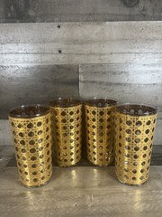 Vintage MCM Culver «Cannella» Highball Glasses 22k Gold Basket Weave Set of 4
