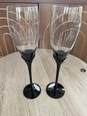 Pier 1 Black Stem – Clear Bowl – Fluted Champagne Flutes Set of 2