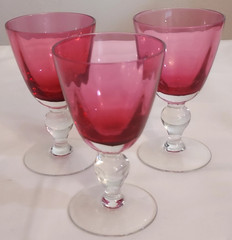 3 POSCHINGER Clear Stem CRANBERRY Optic Bowl WINE GOBLETS Liquor Cocktail Set
