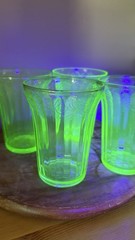 Vintage Cherry Blossom Uranium Glass tumblers Produced By Jeannette glass