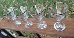 Mid Century VTG Fostoria Crystal Platinum Band Wedding Ring Water Wine Goblets 4