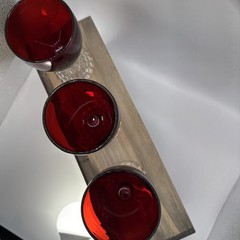 Set Of 3 Vintage Anchor Hocking Red Boopie Footed Holiday Cordial Glasses 4.2”