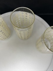 Set 4 Libbey Vintage Cane Woven Rattan Pattern Glasses 5.5” Gold Rimmed (4)