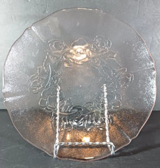 Vintage ARCOROC France ROSA PINK Glass Salad Plate ROSES 7 1/2″